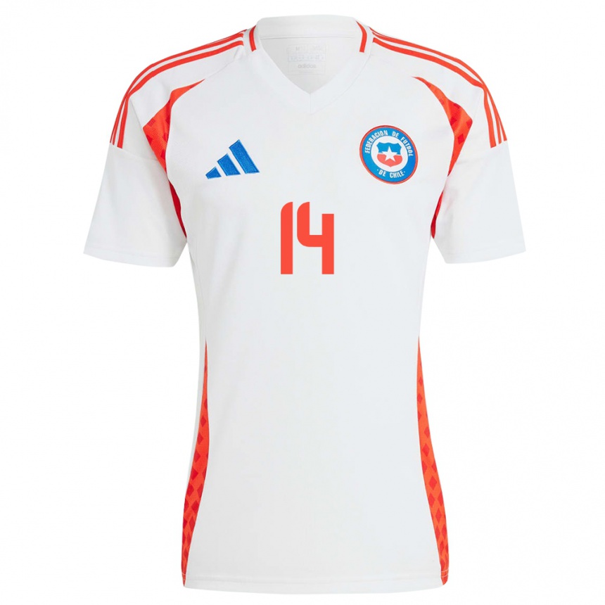 Kinder Fußball Chile Cristián Zavala #14 Weiß Auswärtstrikot Trikot 24-26 T-Shirt Luxemburg