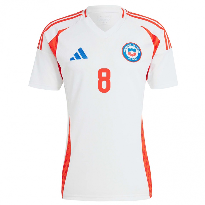 Kinder Fußball Chile Benjamín Ampuero #8 Weiß Auswärtstrikot Trikot 24-26 T-Shirt Luxemburg