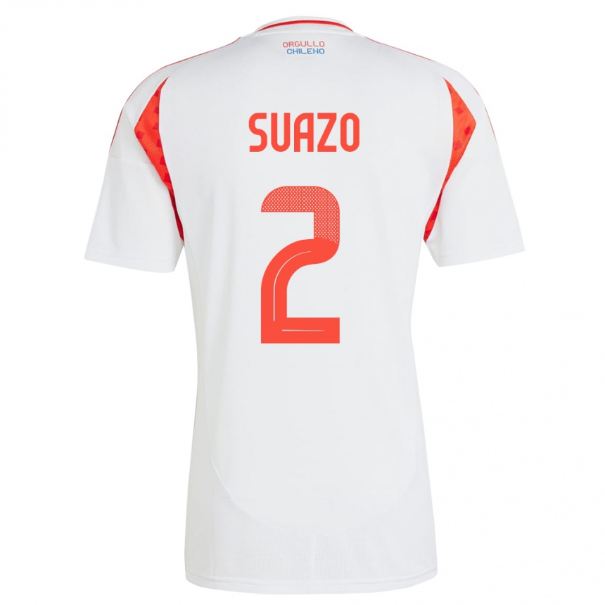 Kinder Fußball Chile Gabriel Suazo #2 Weiß Auswärtstrikot Trikot 24-26 T-Shirt Luxemburg