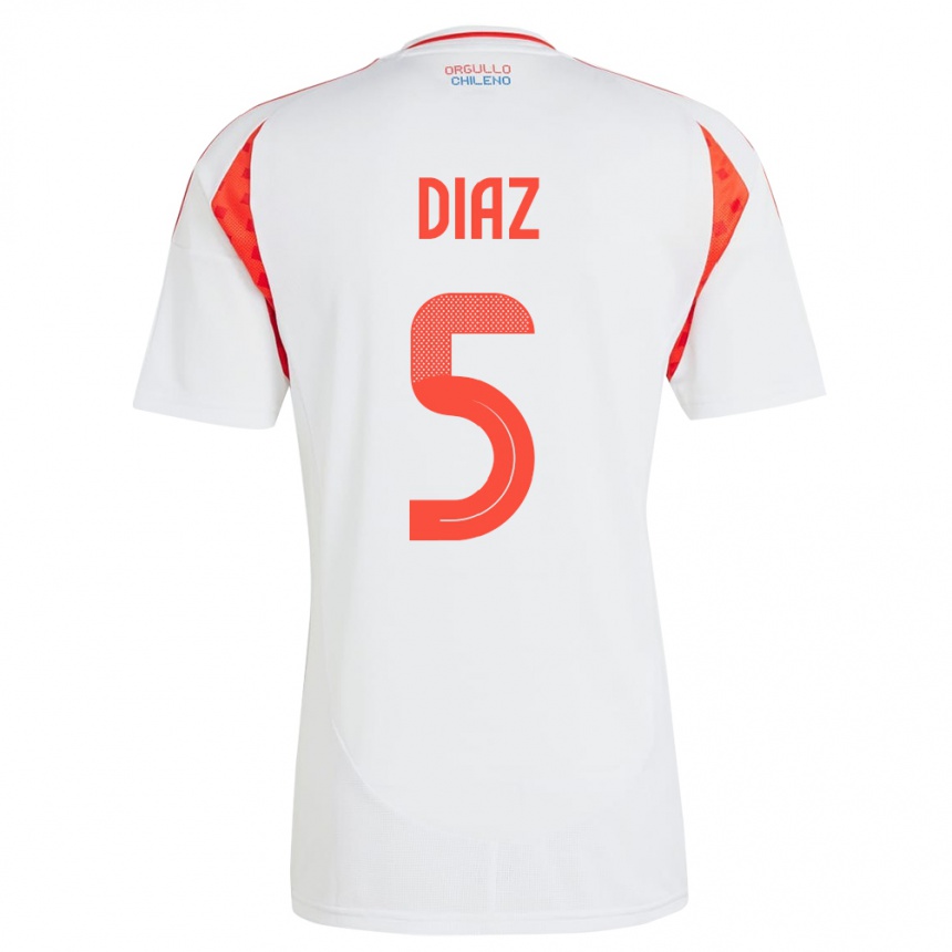 Kinder Fußball Chile Paulo Díaz #5 Weiß Auswärtstrikot Trikot 24-26 T-Shirt Luxemburg