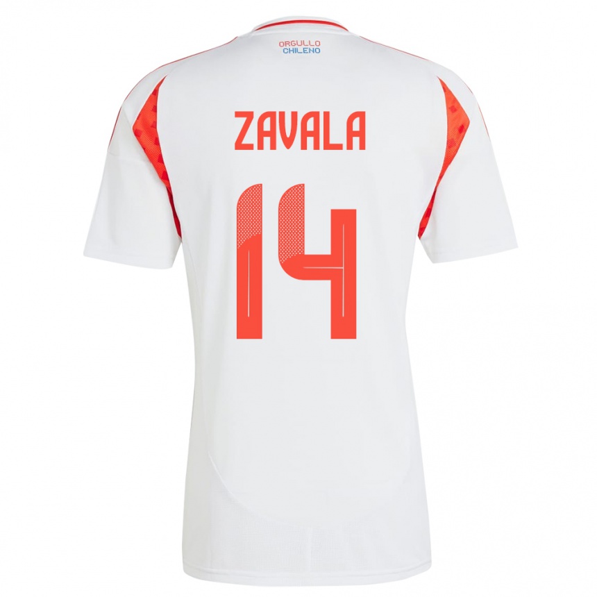 Kinder Fußball Chile Cristián Zavala #14 Weiß Auswärtstrikot Trikot 24-26 T-Shirt Luxemburg