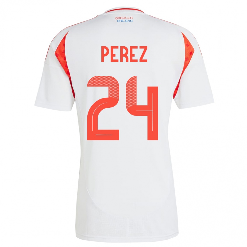 Kinder Fußball Chile César Pérez #24 Weiß Auswärtstrikot Trikot 24-26 T-Shirt Luxemburg