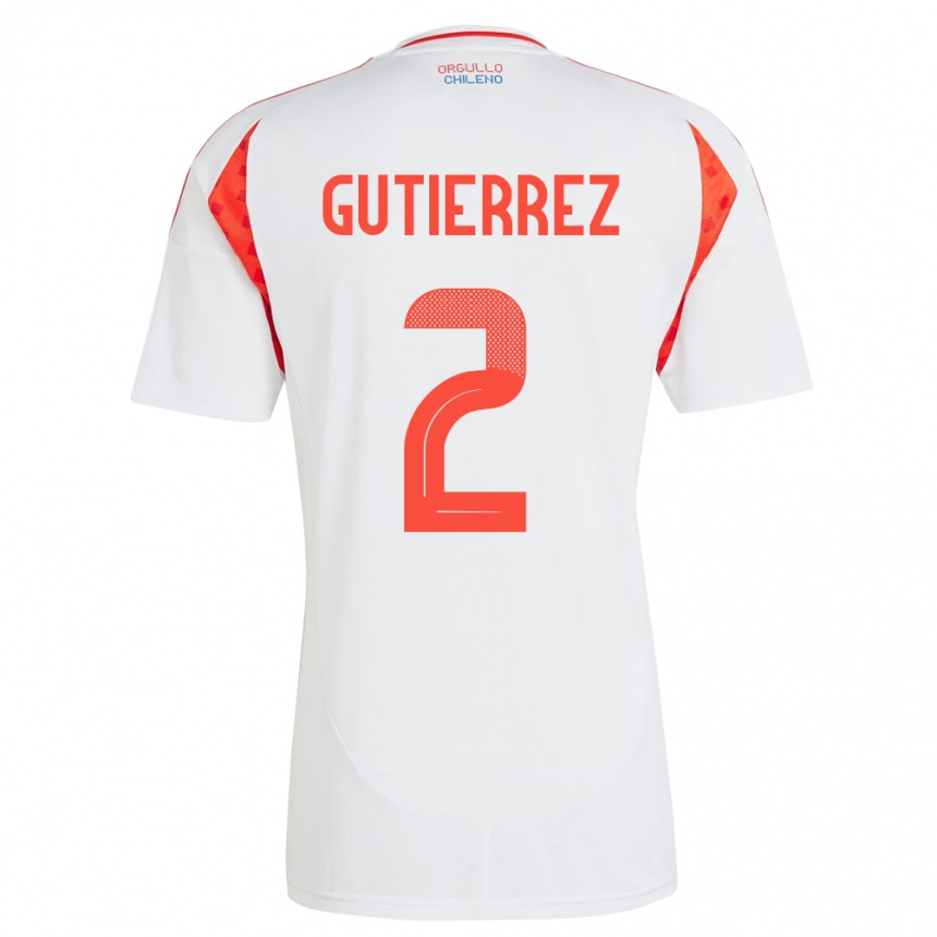 Kinder Fußball Chile Joaquín Gutiérrez #2 Weiß Auswärtstrikot Trikot 24-26 T-Shirt Luxemburg