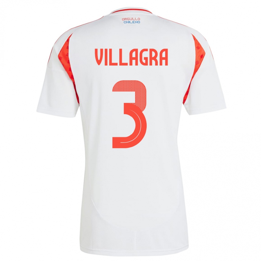 Kinder Fußball Chile Jonathan Villagra #3 Weiß Auswärtstrikot Trikot 24-26 T-Shirt Luxemburg