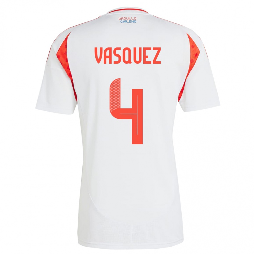 Kinder Fußball Chile Matías Vásquez #4 Weiß Auswärtstrikot Trikot 24-26 T-Shirt Luxemburg