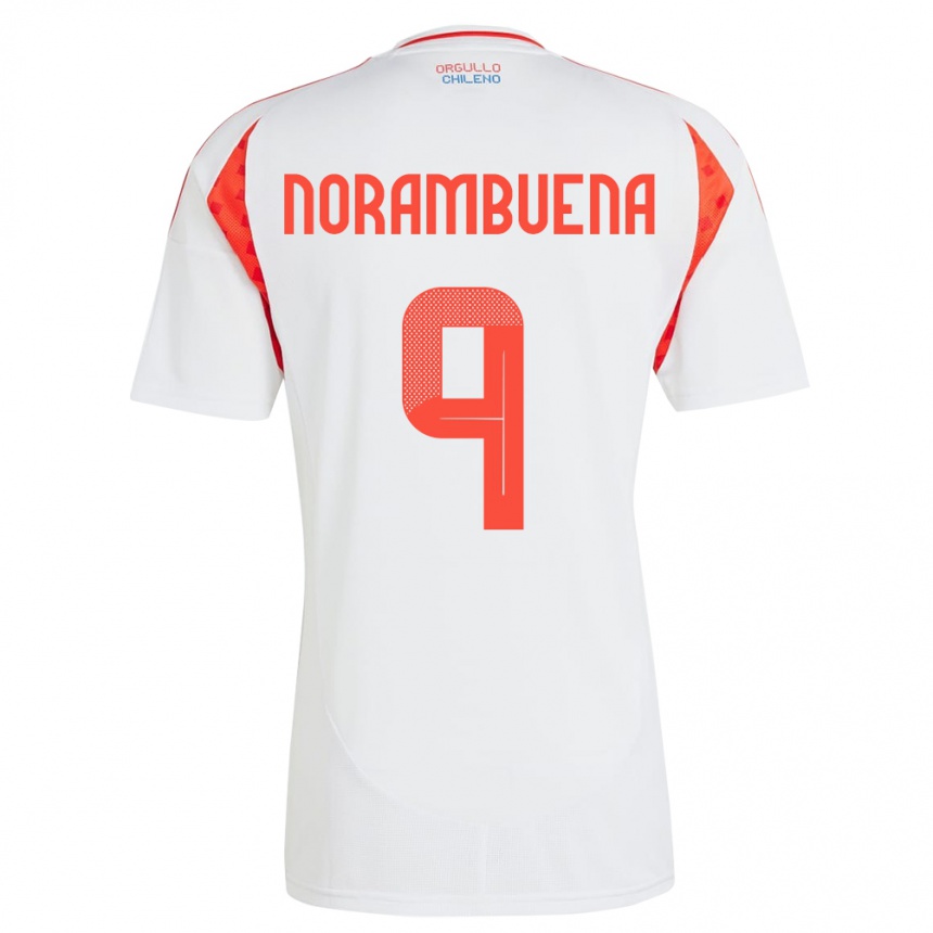 Kinder Fußball Chile Gabriel Norambuena #9 Weiß Auswärtstrikot Trikot 24-26 T-Shirt Luxemburg