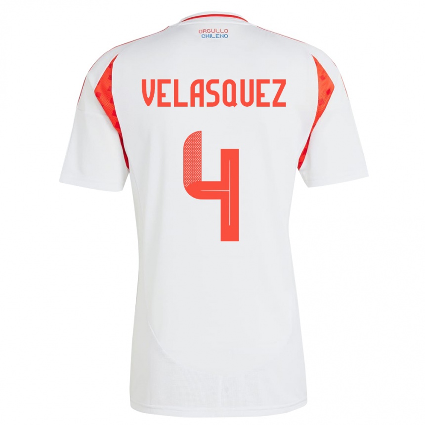 Kinder Fußball Chile Lucas Velásquez #4 Weiß Auswärtstrikot Trikot 24-26 T-Shirt Luxemburg