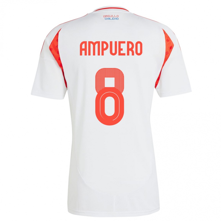 Kinder Fußball Chile Benjamín Ampuero #8 Weiß Auswärtstrikot Trikot 24-26 T-Shirt Luxemburg