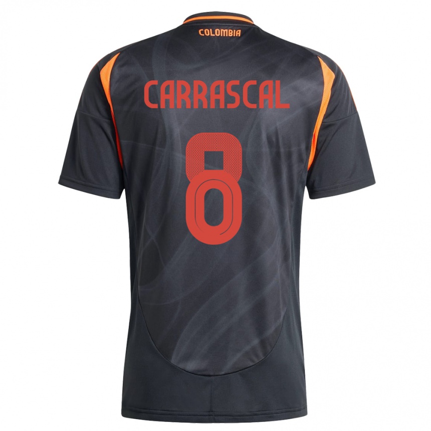 Kinder Fußball Kolumbien Jorge Carrascal #8 Schwarz Auswärtstrikot Trikot 24-26 T-Shirt Luxemburg