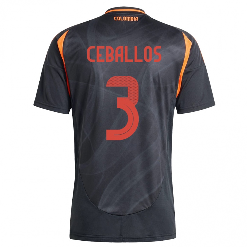 Kinder Fußball Kolumbien Brayan Ceballos #3 Schwarz Auswärtstrikot Trikot 24-26 T-Shirt Luxemburg