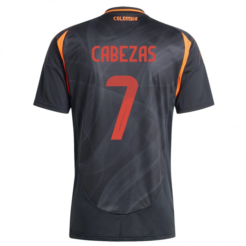 Kinder Fußball Kolumbien Jorge Cabezas #7 Schwarz Auswärtstrikot Trikot 24-26 T-Shirt Luxemburg