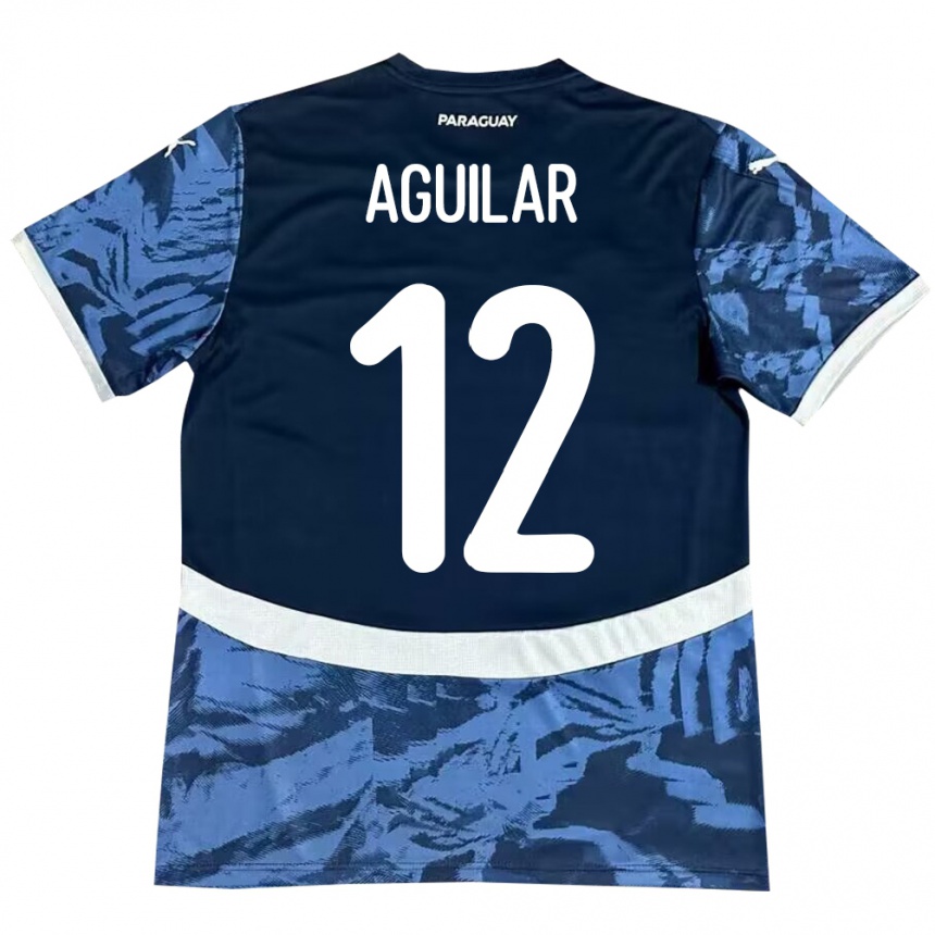 Kinder Fußball Paraguay Alfredo Aguilar #12 Blau Auswärtstrikot Trikot 24-26 T-Shirt Luxemburg