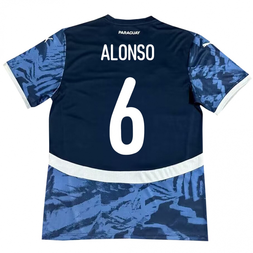 Kinder Fußball Paraguay Júnior Alonso #6 Blau Auswärtstrikot Trikot 24-26 T-Shirt Luxemburg