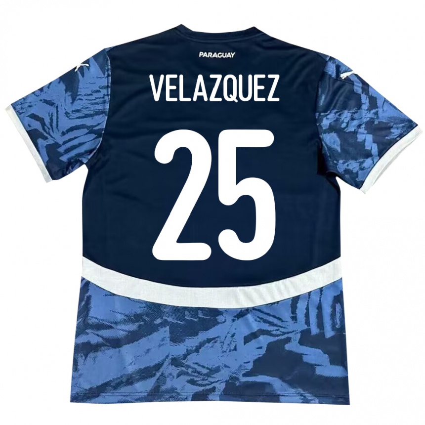 Kinder Fußball Paraguay Gustavo Velázquez #25 Blau Auswärtstrikot Trikot 24-26 T-Shirt Luxemburg