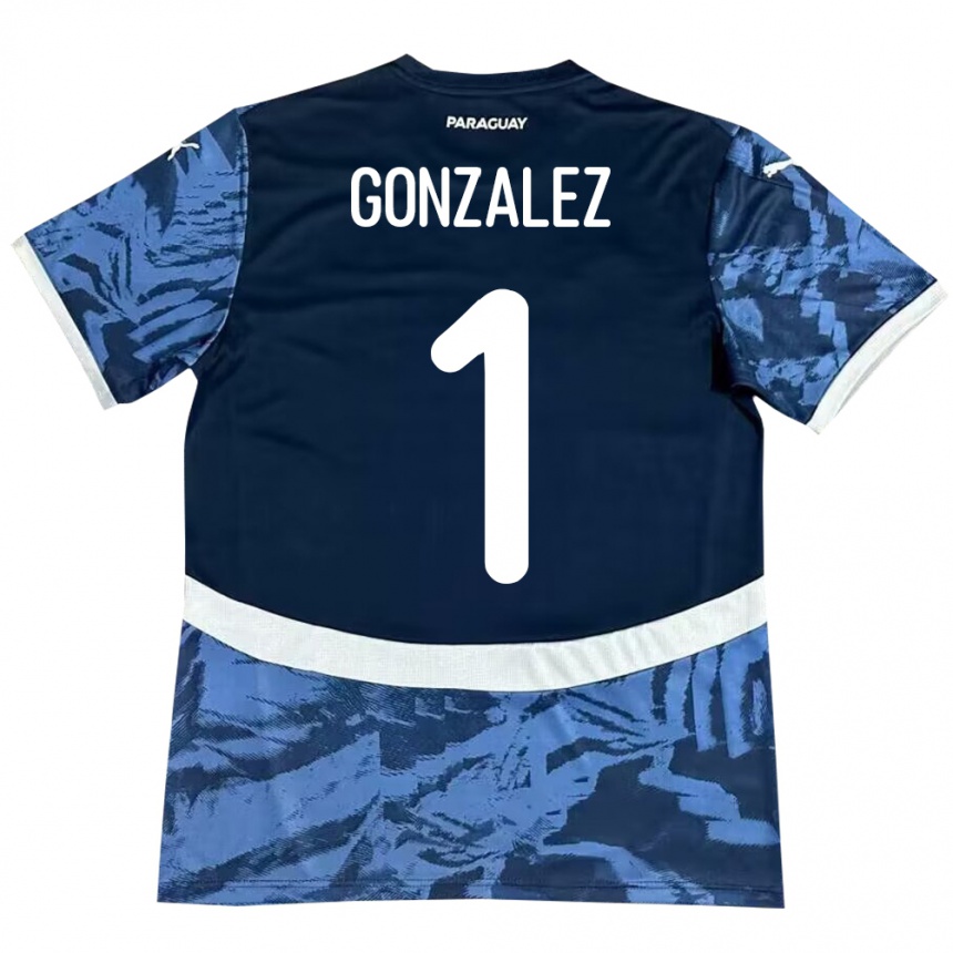 Kinder Fußball Paraguay Ángel González #1 Blau Auswärtstrikot Trikot 24-26 T-Shirt Luxemburg