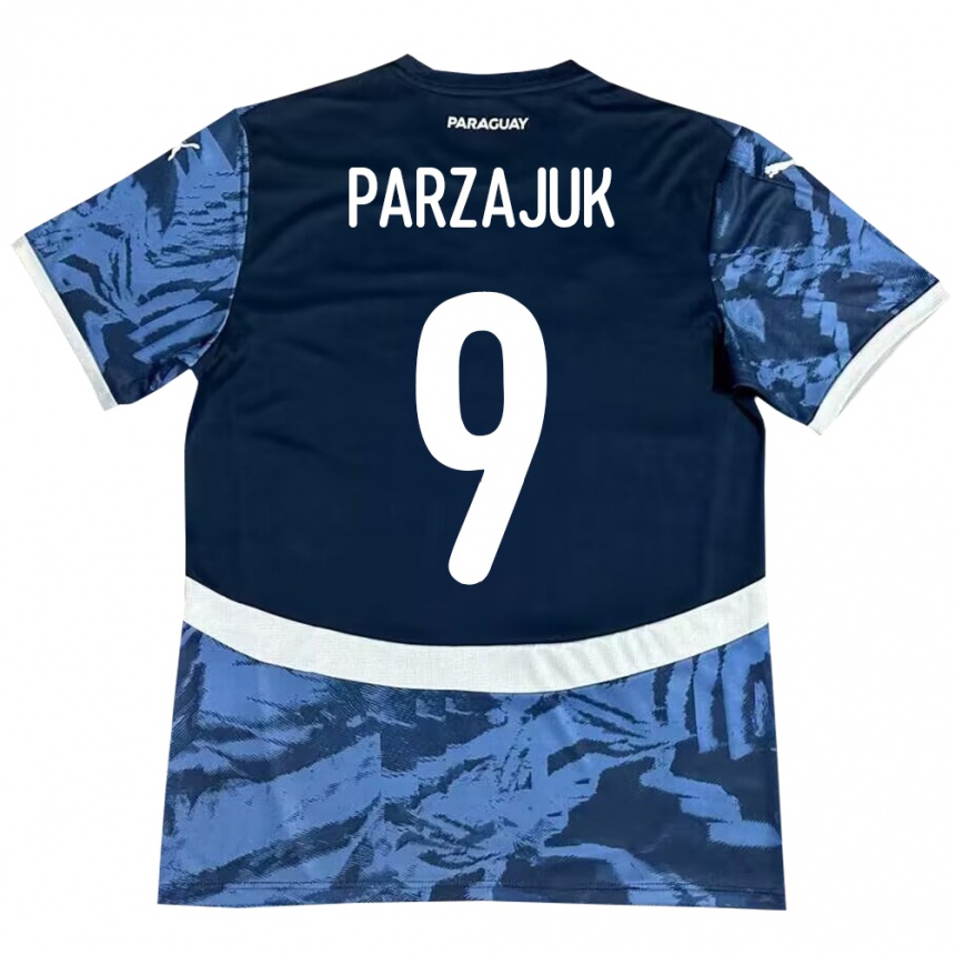 Kinder Fußball Paraguay Kevin Parzajuk #9 Blau Auswärtstrikot Trikot 24-26 T-Shirt Luxemburg