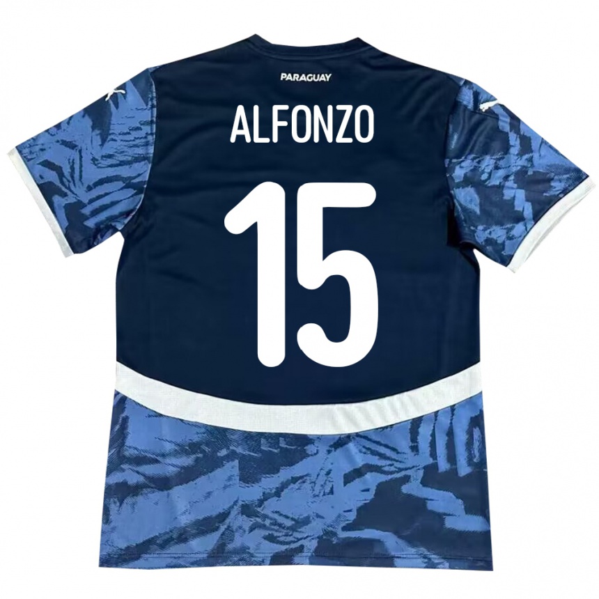 Kinder Fußball Paraguay Axel Alfonzo #15 Blau Auswärtstrikot Trikot 24-26 T-Shirt Luxemburg