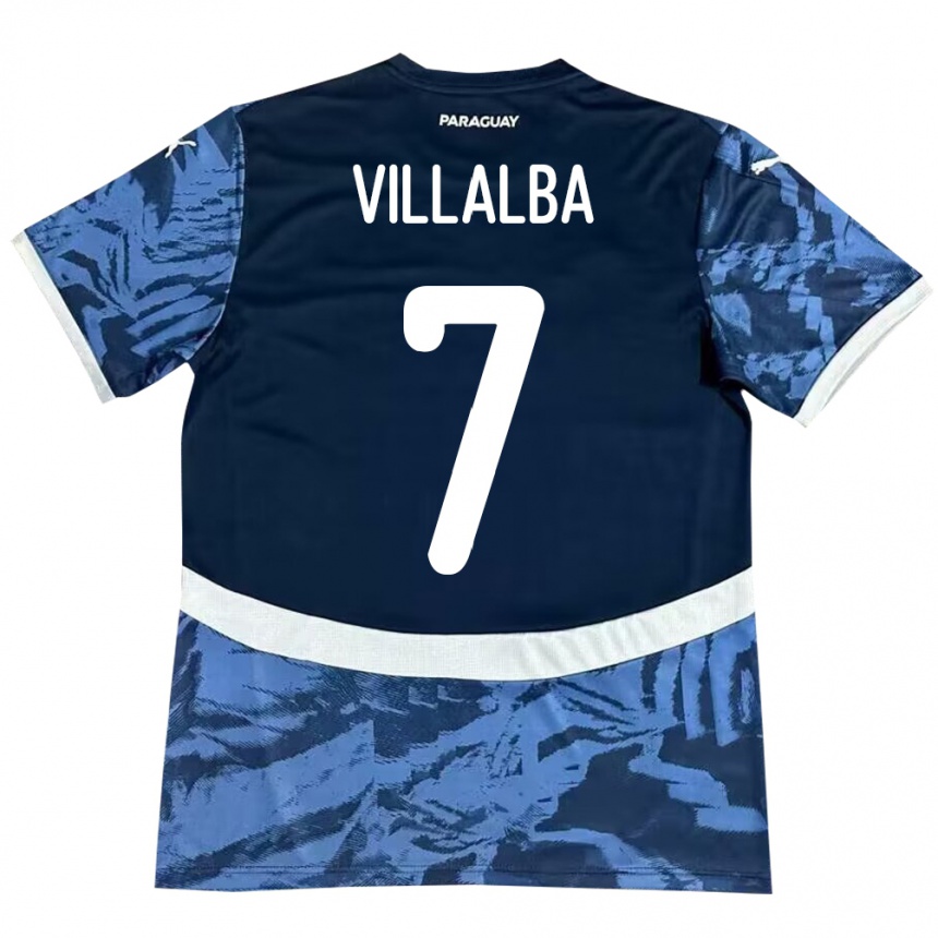 Kinder Fußball Paraguay Rodrigo Villalba #7 Blau Auswärtstrikot Trikot 24-26 T-Shirt Luxemburg