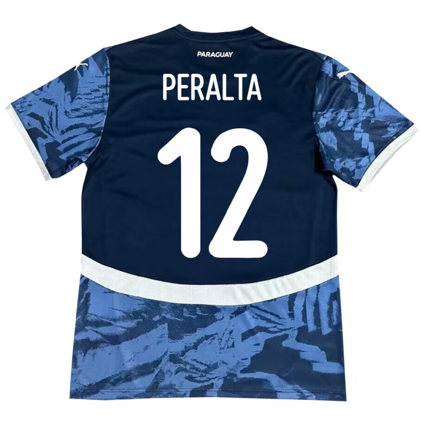 Kinder Fußball Paraguay Jesús Peralta #12 Blau Auswärtstrikot Trikot 24-26 T-Shirt Luxemburg