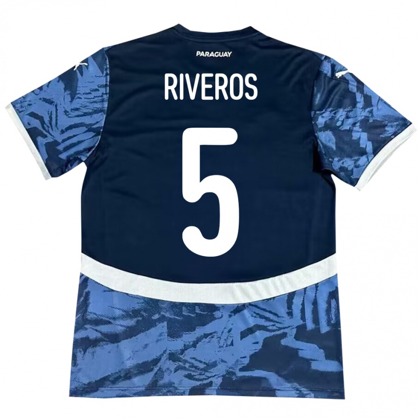 Kinder Fußball Paraguay Verónica Riveros #5 Blau Auswärtstrikot Trikot 24-26 T-Shirt Luxemburg