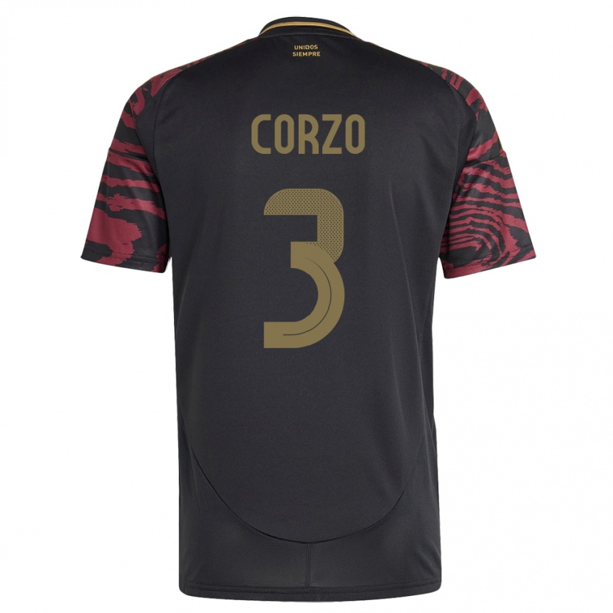 Kinder Fußball Peru Aldo Corzo #3 Schwarz Auswärtstrikot Trikot 24-26 T-Shirt Luxemburg
