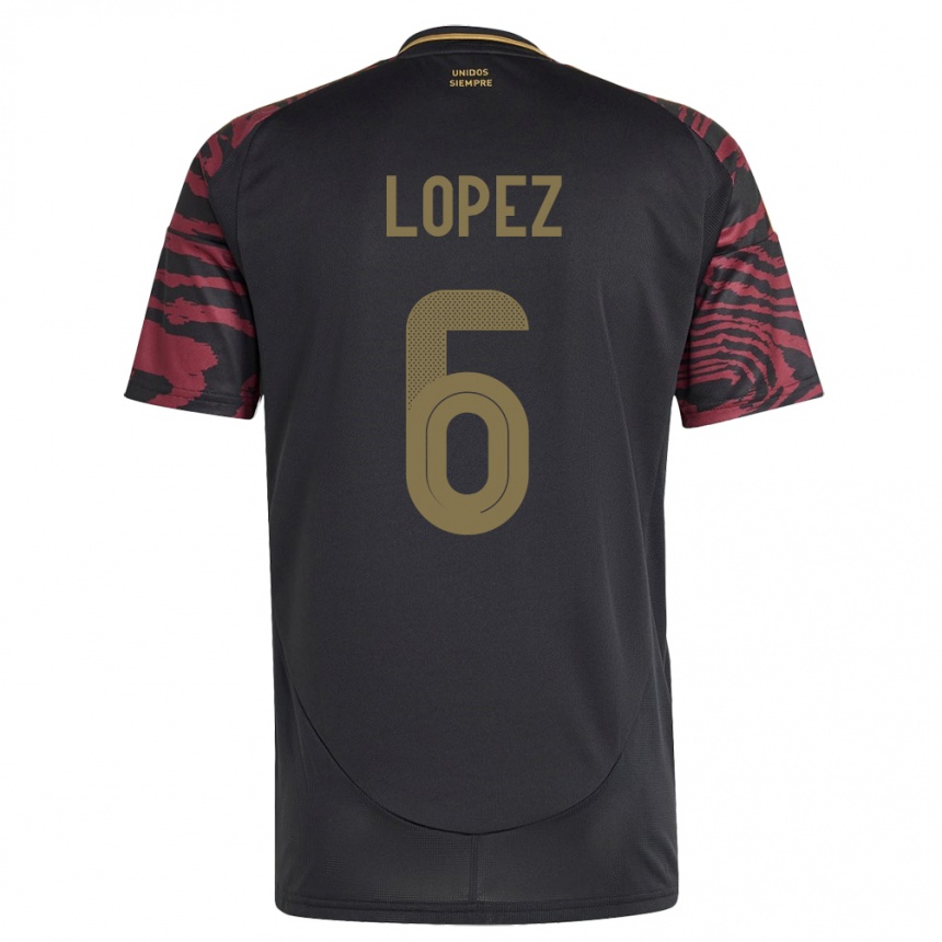 Kinder Fußball Peru Marcos López #6 Schwarz Auswärtstrikot Trikot 24-26 T-Shirt Luxemburg