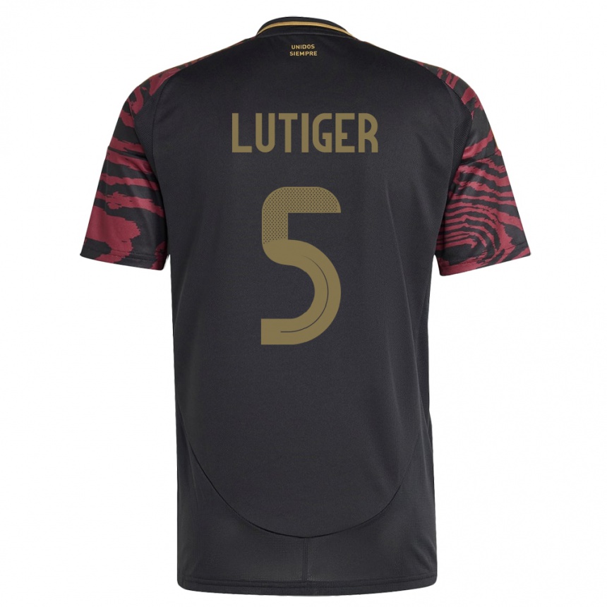 Kinder Fußball Peru Rafael Lutiger #5 Schwarz Auswärtstrikot Trikot 24-26 T-Shirt Luxemburg