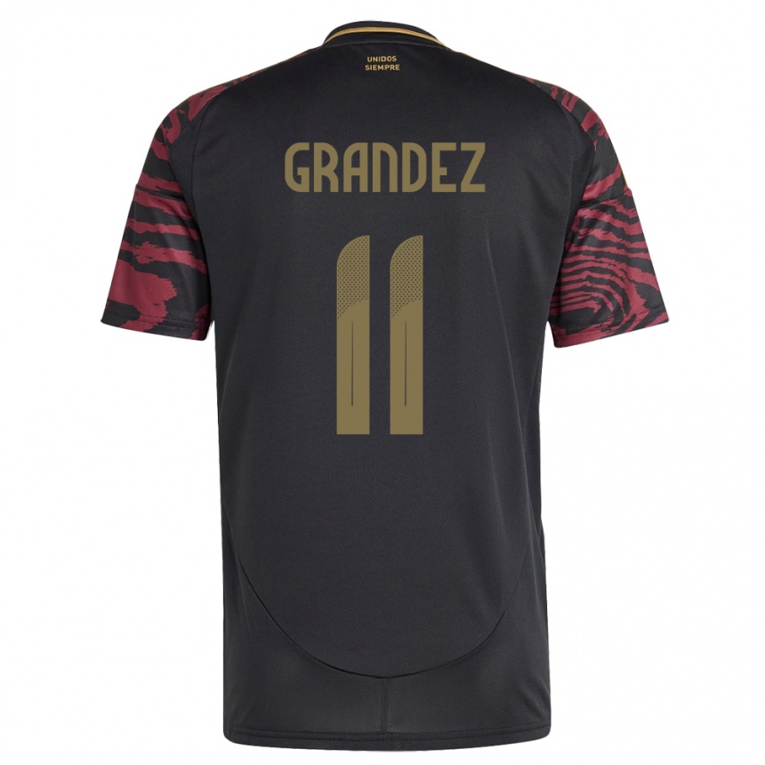 Kinder Fußball Peru Guillermo Grández #11 Schwarz Auswärtstrikot Trikot 24-26 T-Shirt Luxemburg