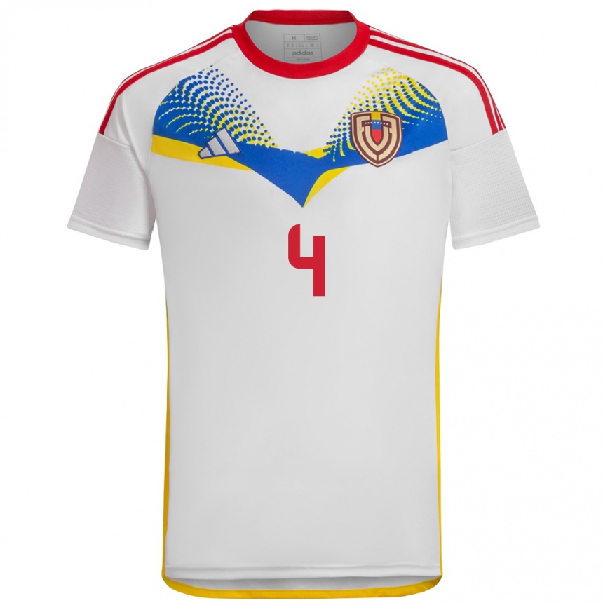 Kinder Fußball Venezuela Santiago Gómez #4 Weiß Auswärtstrikot Trikot 24-26 T-Shirt Luxemburg