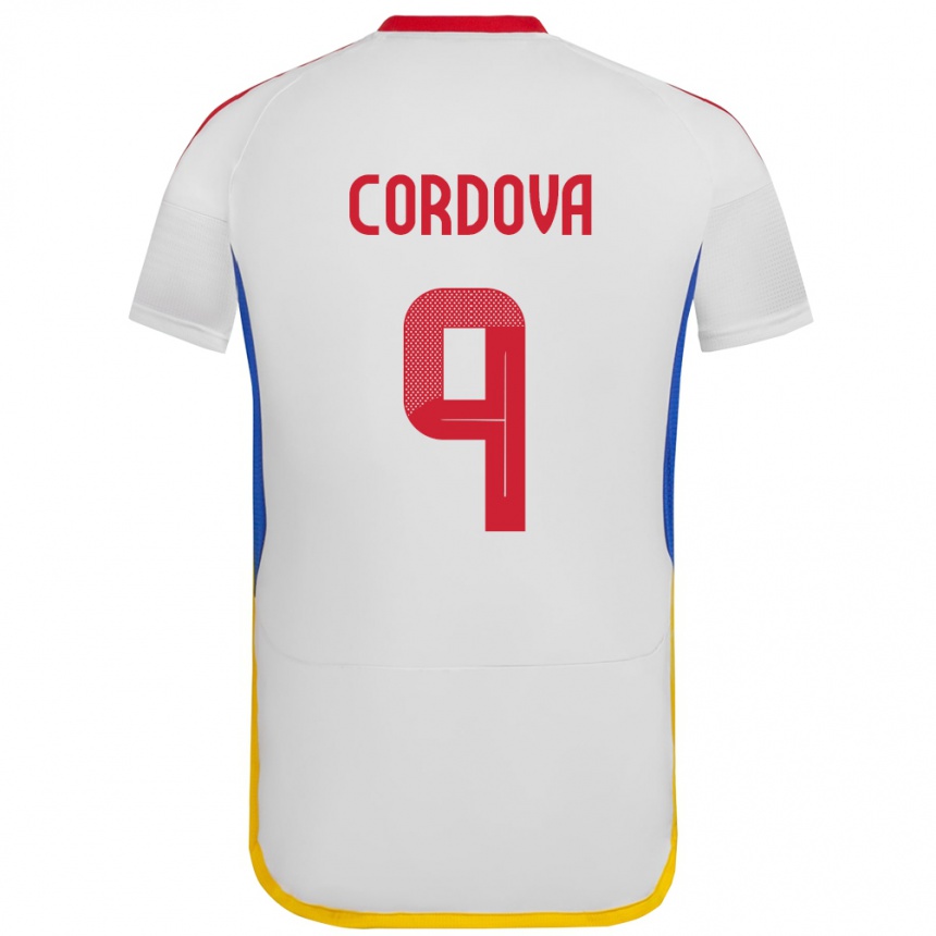 Kinder Fußball Venezuela Sergio Córdova #9 Weiß Auswärtstrikot Trikot 24-26 T-Shirt Luxemburg