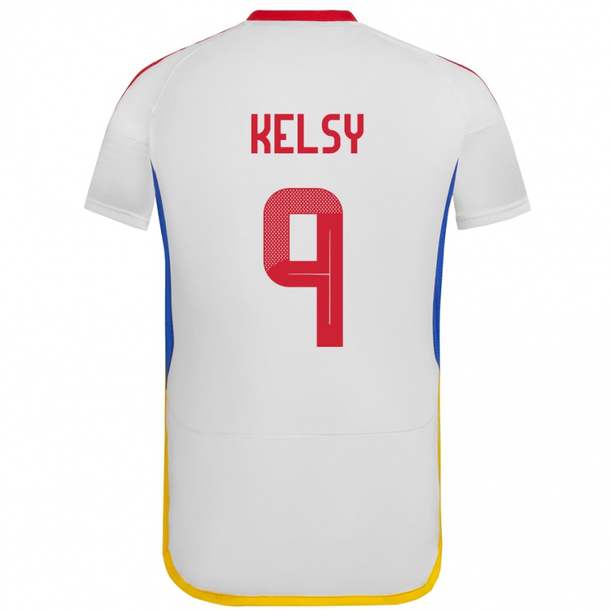 Kinder Fußball Venezuela Kevin Kelsy #9 Weiß Auswärtstrikot Trikot 24-26 T-Shirt Luxemburg