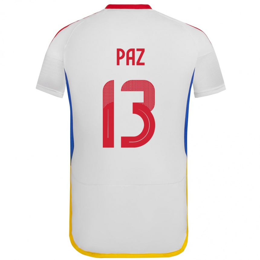 Kinder Fußball Venezuela Jesús Paz #13 Weiß Auswärtstrikot Trikot 24-26 T-Shirt Luxemburg