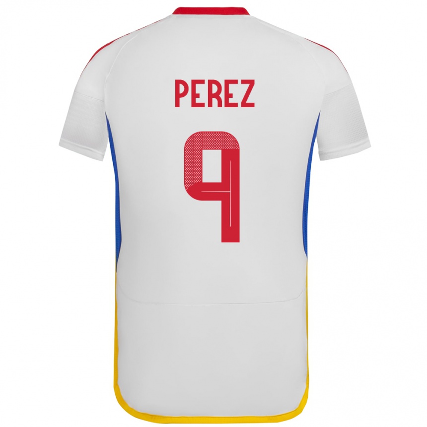 Kinder Fußball Venezuela Daniel Pérez #9 Weiß Auswärtstrikot Trikot 24-26 T-Shirt Luxemburg