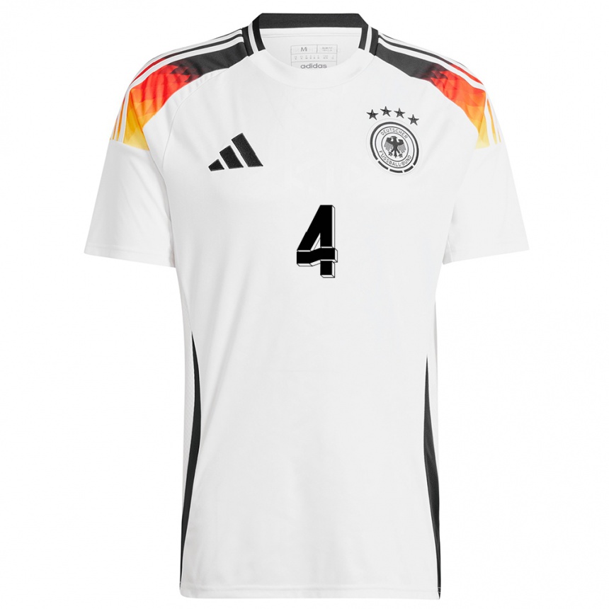 Herren Fußball Deutschland Jonathan Tah #4 Weiß Heimtrikot Trikot 24-26 T-Shirt Luxemburg