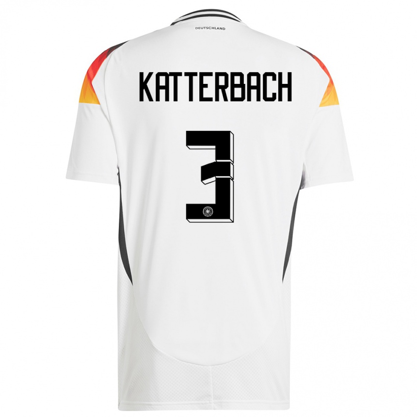 Herren Fußball Deutschland Noah Katterbach #3 Weiß Heimtrikot Trikot 24-26 T-Shirt Luxemburg