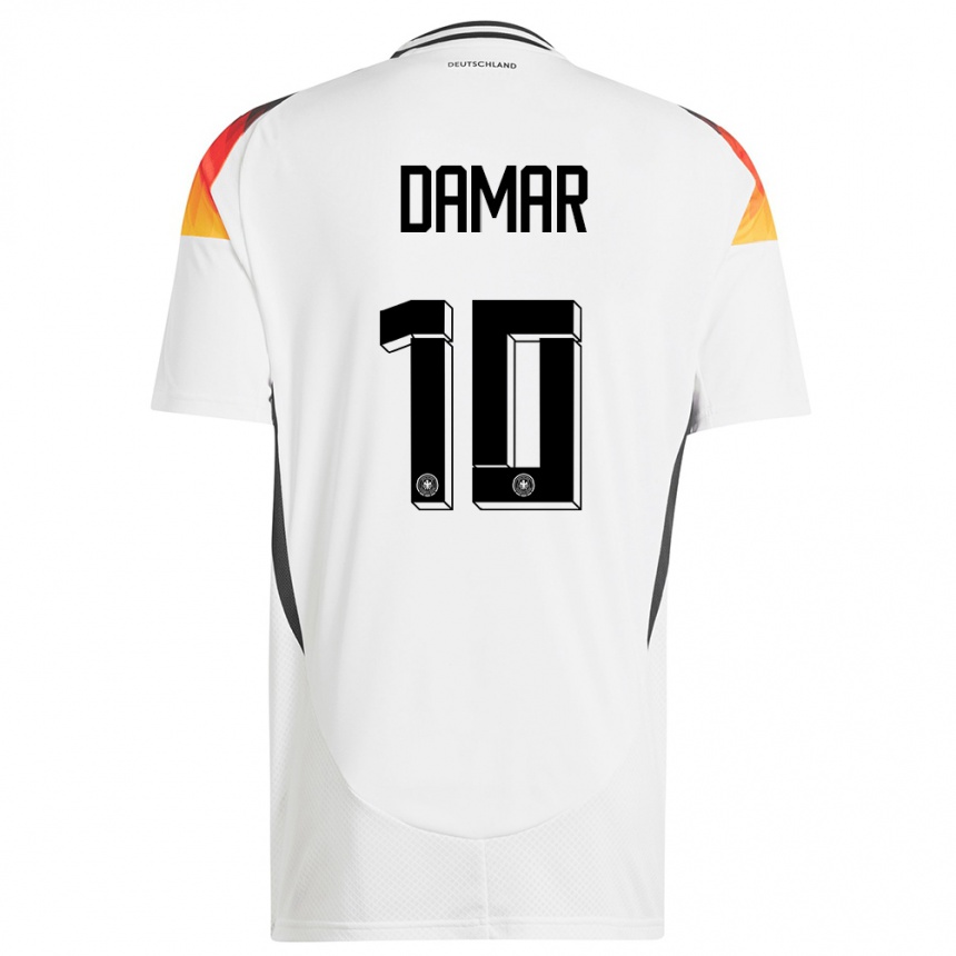 Herren Fußball Deutschland Muhammed Damar #10 Weiß Heimtrikot Trikot 24-26 T-Shirt Luxemburg