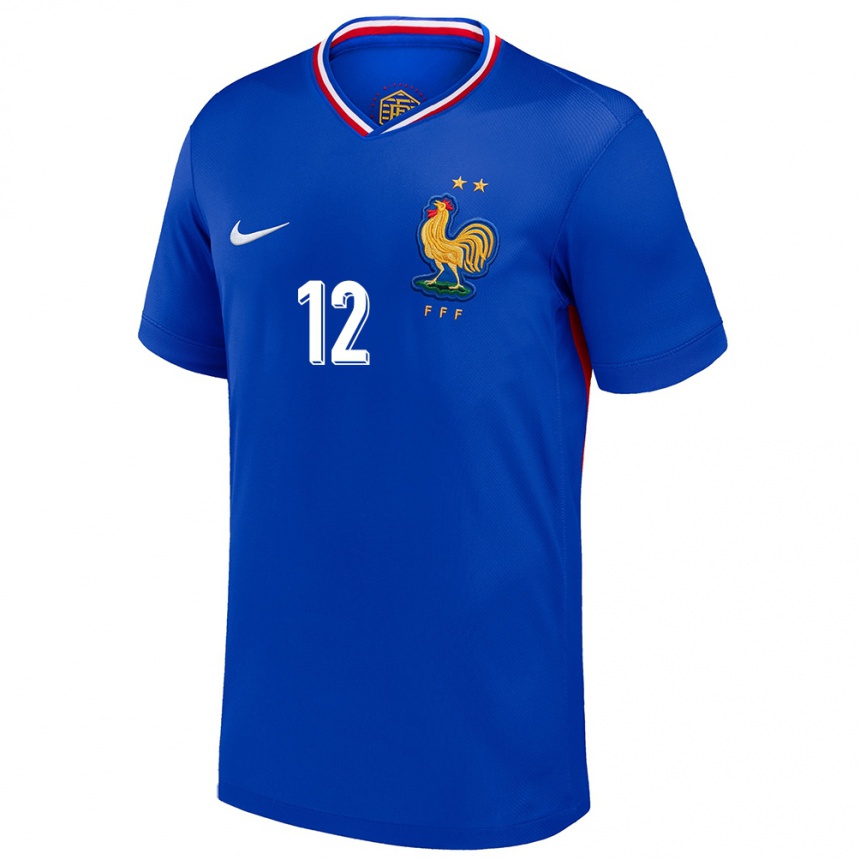 Herren Fußball Frankreich Randal Kolo Muani #12 Blau Heimtrikot Trikot 24-26 T-Shirt Luxemburg
