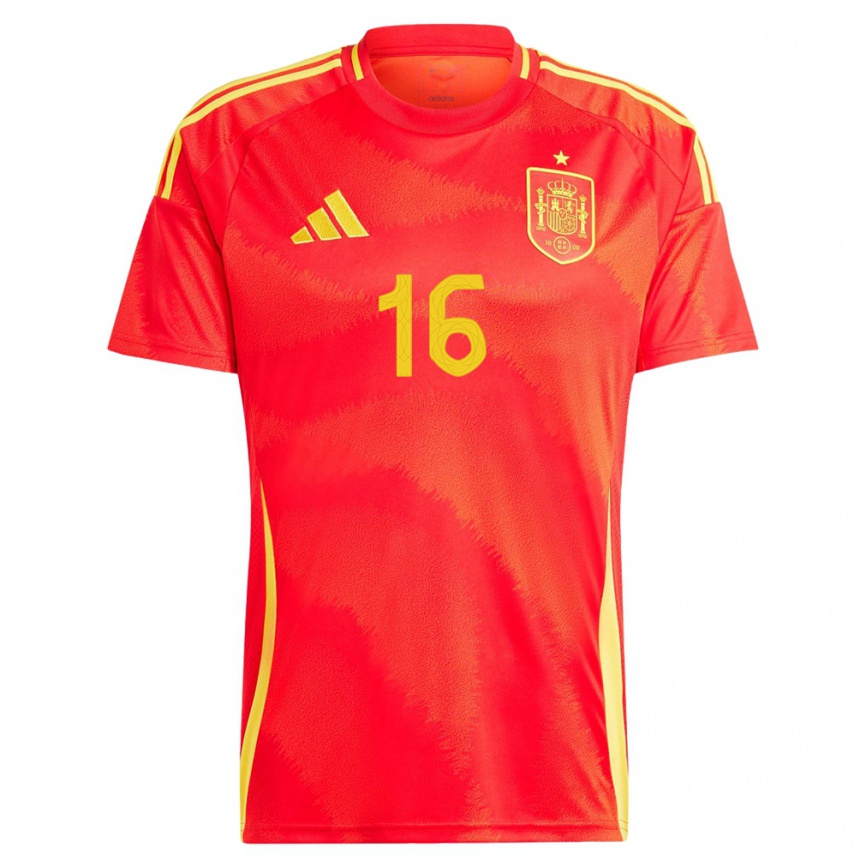 Herren Fußball Spanien Rodri #16 Rot Heimtrikot Trikot 24-26 T-Shirt Luxemburg