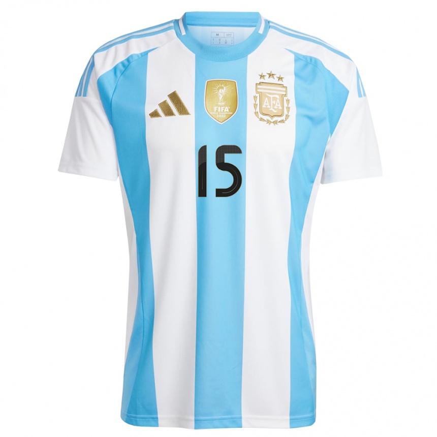 Herren Fußball Argentinien Nicolas Gonzalez #15 Weiß Blau Heimtrikot Trikot 24-26 T-Shirt Luxemburg