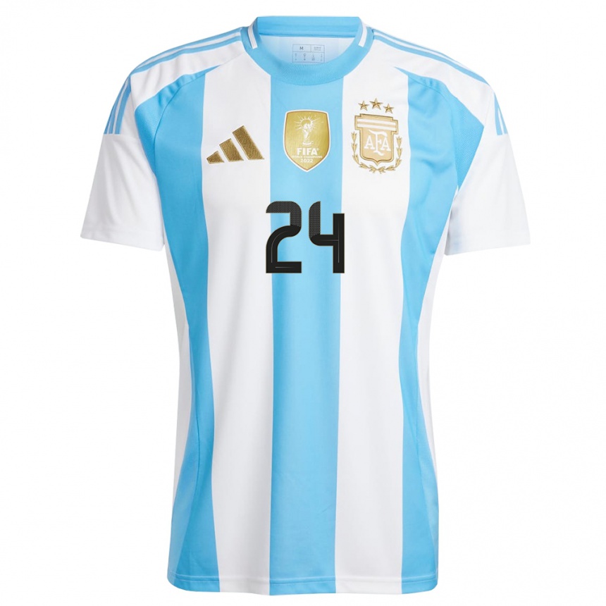 Herren Fußball Argentinien Enzo Fernandez #24 Weiß Blau Heimtrikot Trikot 24-26 T-Shirt Luxemburg