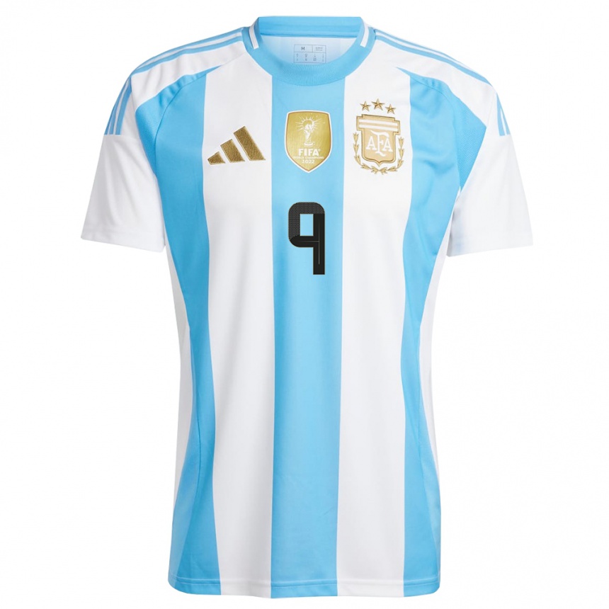 Herren Fußball Argentinien Julian Alvarez #9 Weiß Blau Heimtrikot Trikot 24-26 T-Shirt Luxemburg