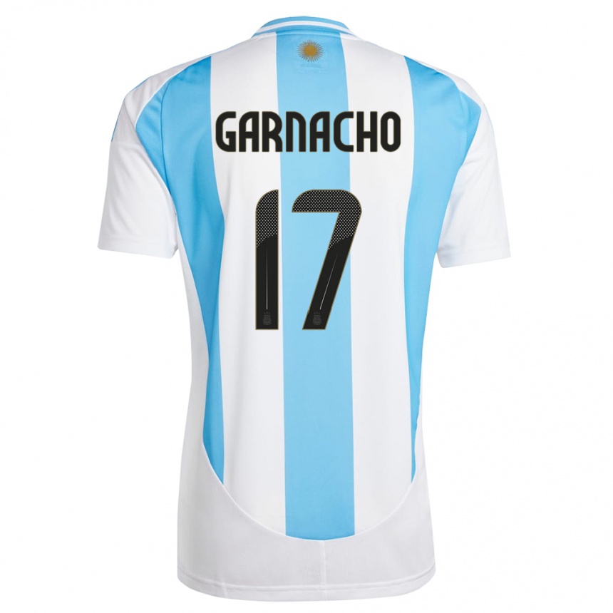 Herren Fußball Argentinien Alejandro Garnacho #17 Weiß Blau Heimtrikot Trikot 24-26 T-Shirt Luxemburg