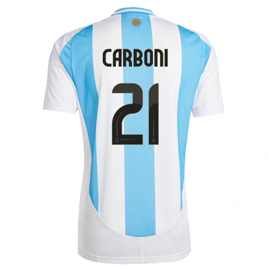 Herren Fußball Argentinien Valentin Carboni #21 Weiß Blau Heimtrikot Trikot 24-26 T-Shirt Luxemburg