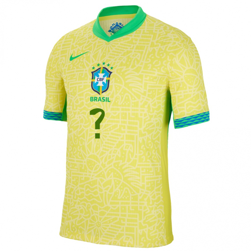 Herren Fußball Brasilien Ihren Namen #0 Gelb Heimtrikot Trikot 24-26 T-Shirt Luxemburg