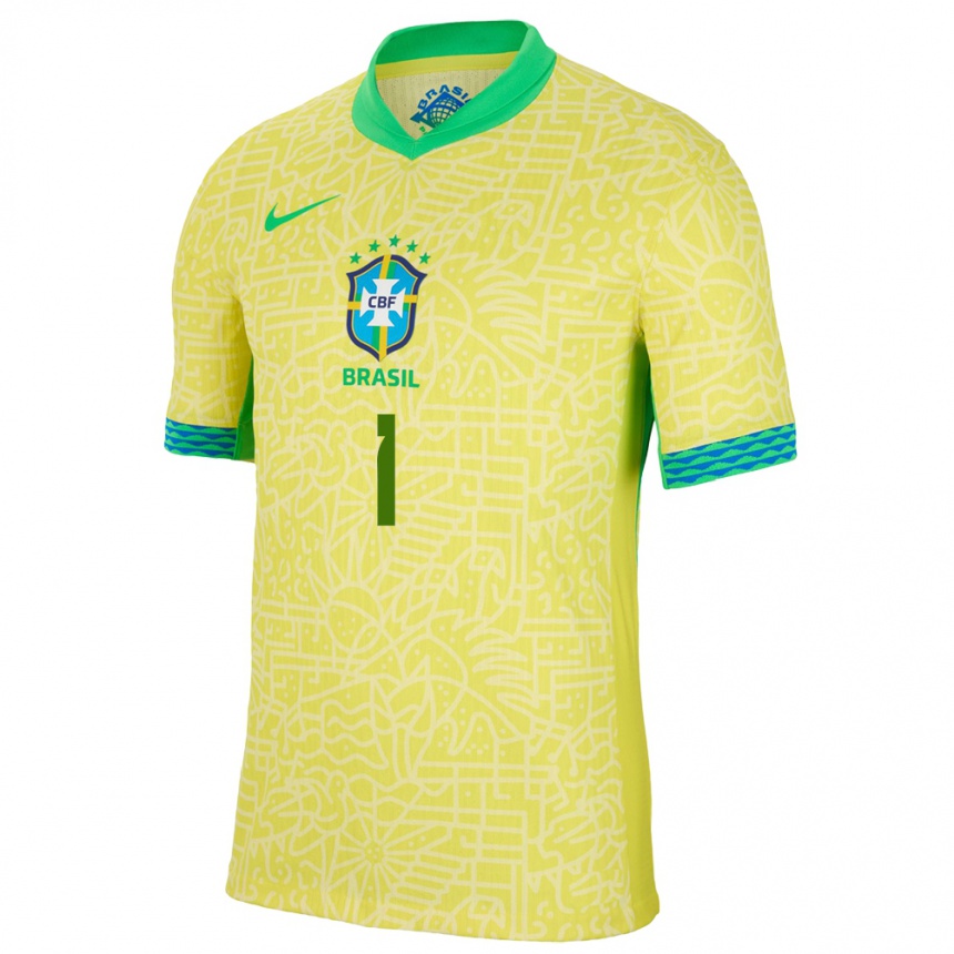 Herren Fußball Brasilien Alisson #1 Gelb Heimtrikot Trikot 24-26 T-Shirt Luxemburg