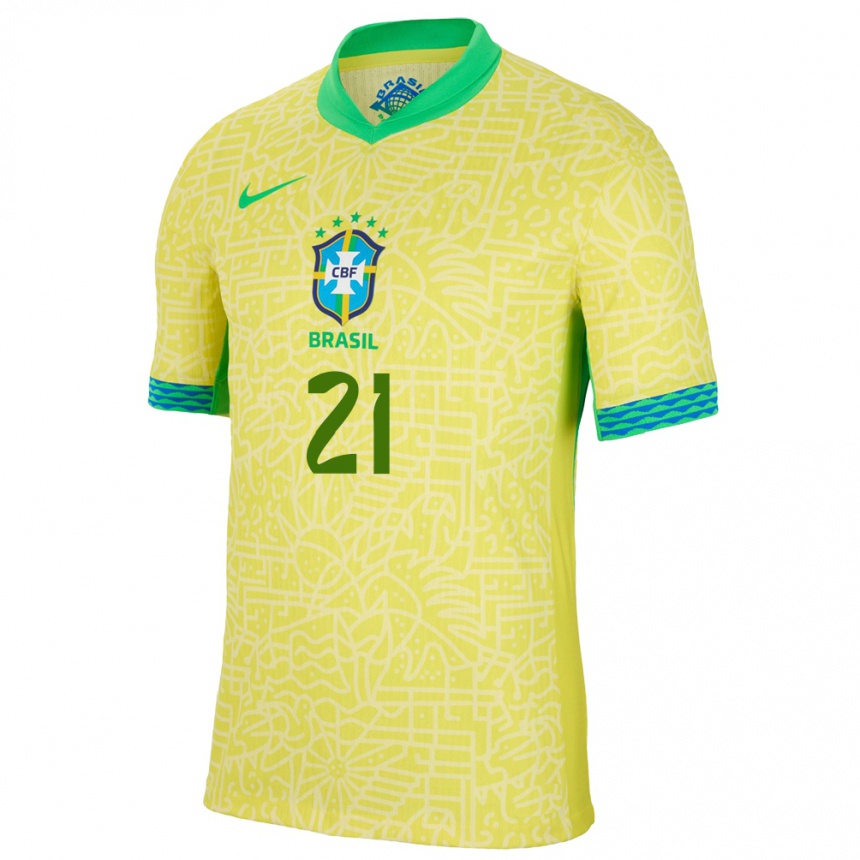 Herren Fußball Brasilien Matheus Cunha #21 Gelb Heimtrikot Trikot 24-26 T-Shirt Luxemburg