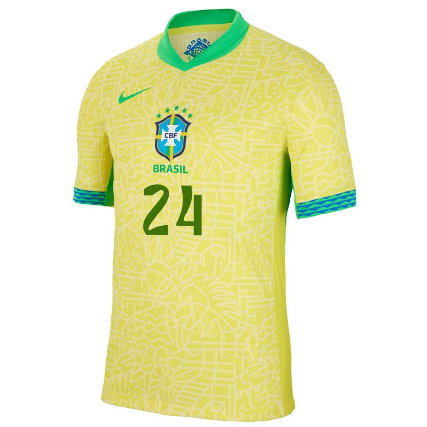 Herren Fußball Brasilien Roberto Firmino #24 Gelb Heimtrikot Trikot 24-26 T-Shirt Luxemburg