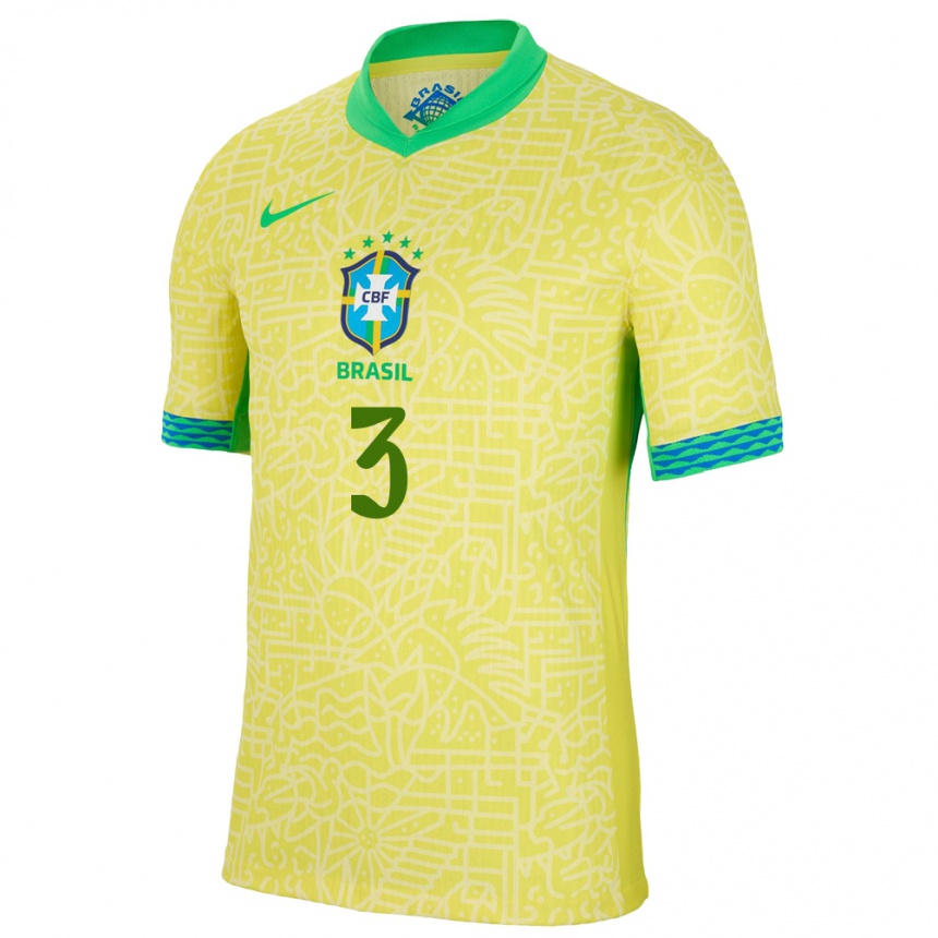 Herren Fußball Brasilien Eder Militao #3 Gelb Heimtrikot Trikot 24-26 T-Shirt Luxemburg