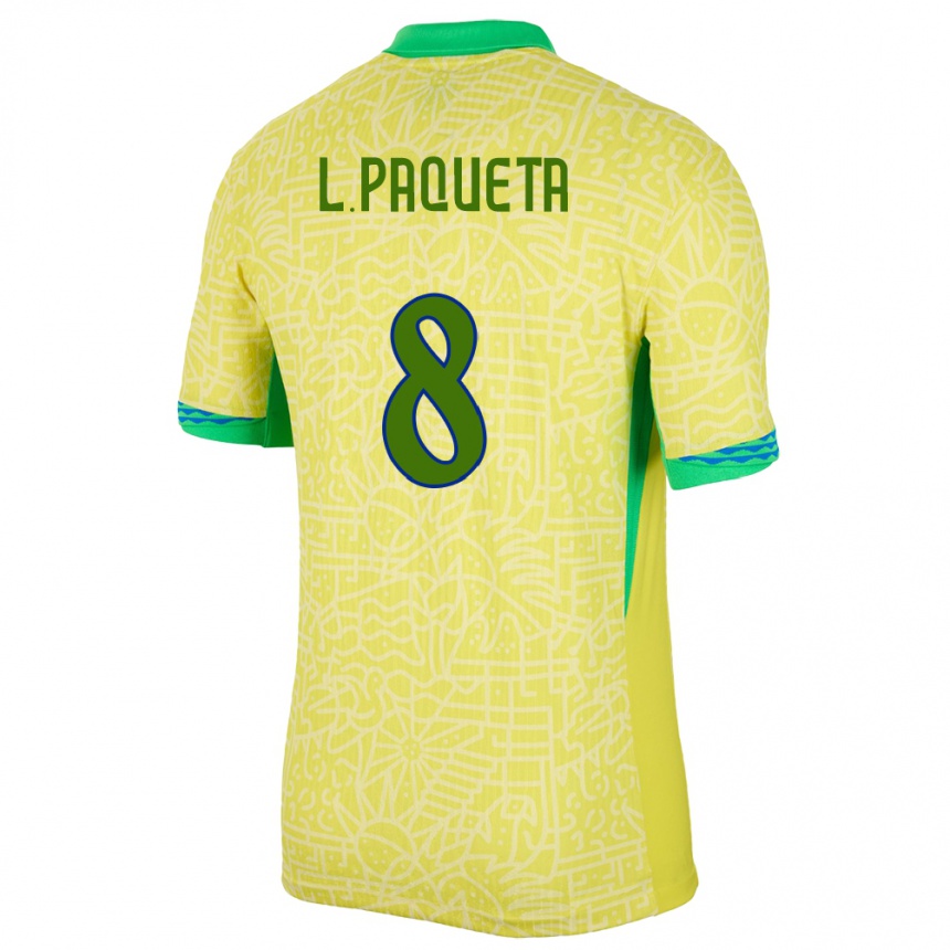 Herren Fußball Brasilien Lucas Paqueta #8 Gelb Heimtrikot Trikot 24-26 T-Shirt Luxemburg