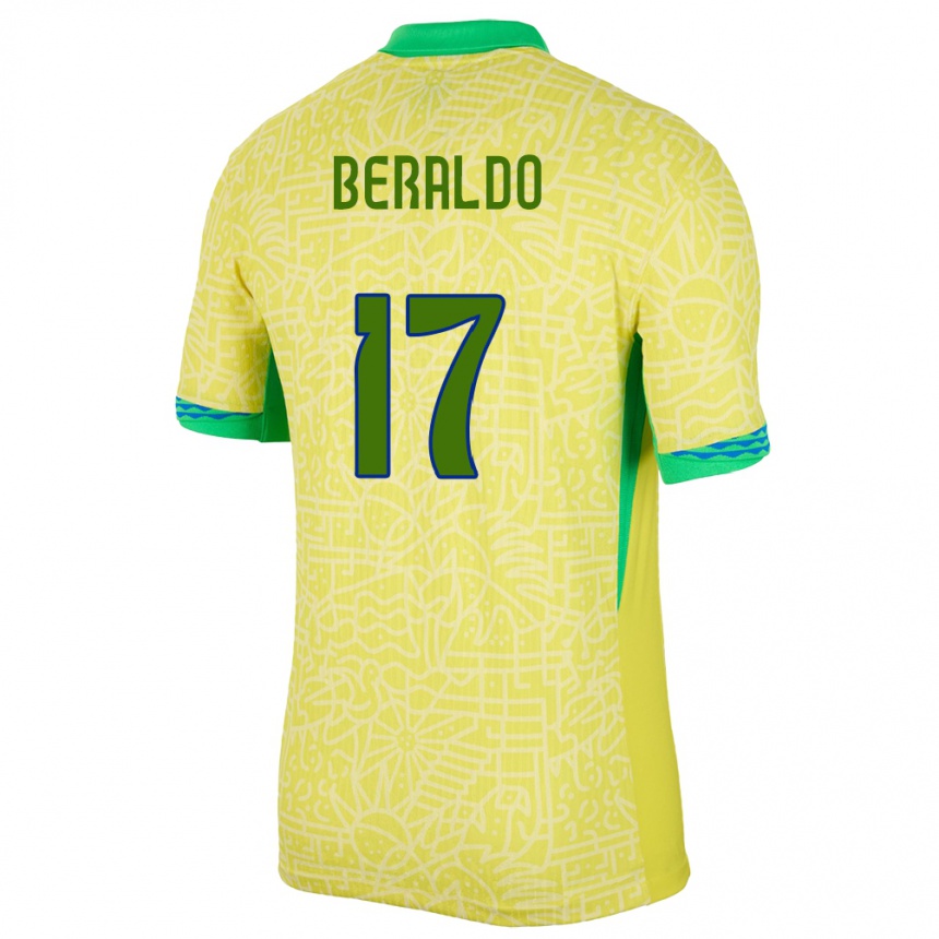 Herren Fußball Brasilien Lucas Beraldo #17 Gelb Heimtrikot Trikot 24-26 T-Shirt Luxemburg